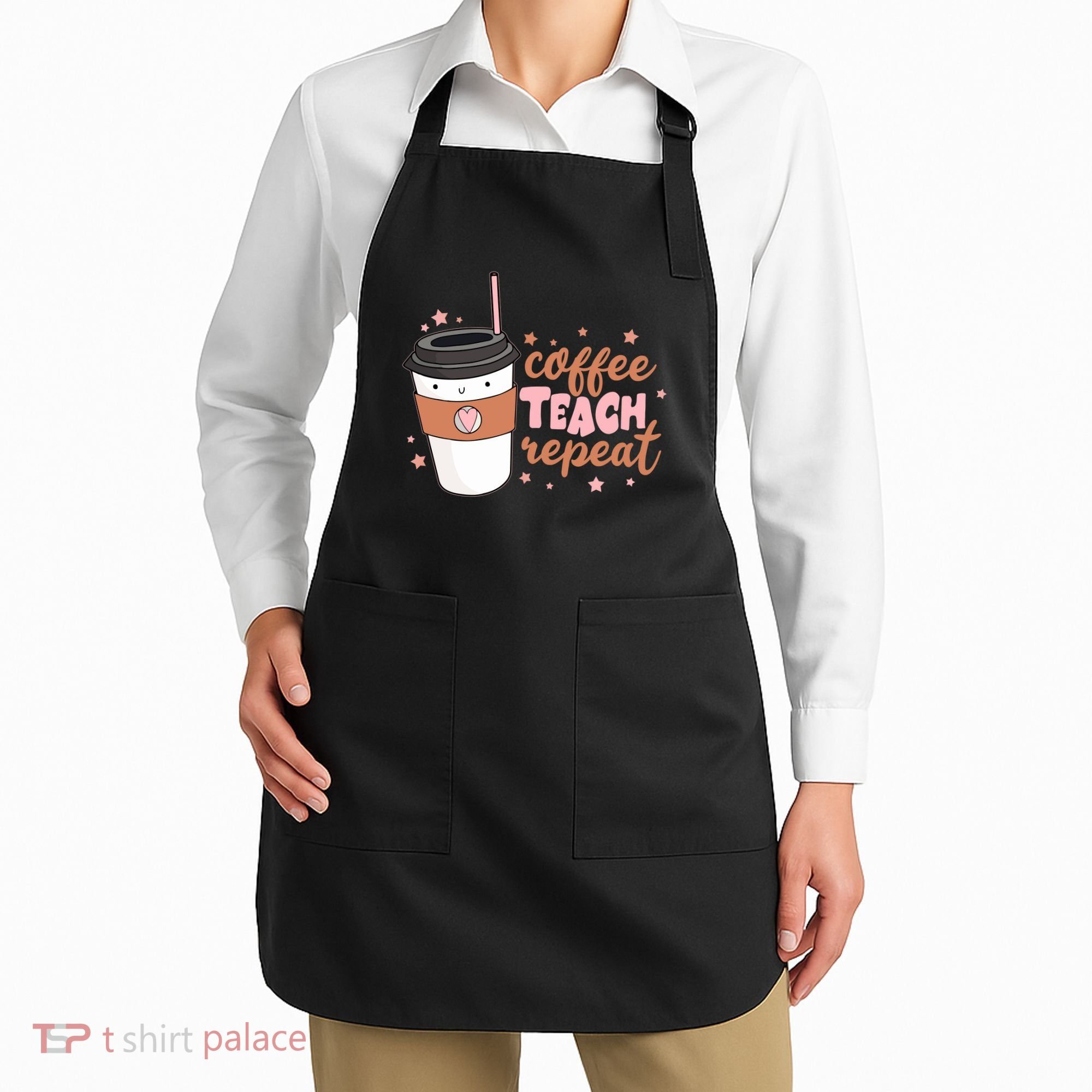 Cute Funny Coffee Teach Repeat Teacher Life Coffee Lover Apron