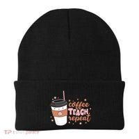 Cute Funny Coffee Teach Repeat Teacher Life Coffee Lover Beanie thumb 0