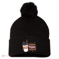 Cute Funny Coffee Teach Repeat Teacher Life Coffee Lover Pom Pom 12in Knit Beanie thumb 0