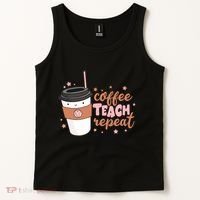 Cute Funny Coffee Teach Repeat Teacher Life Coffee Lover Tank Top thumb 2