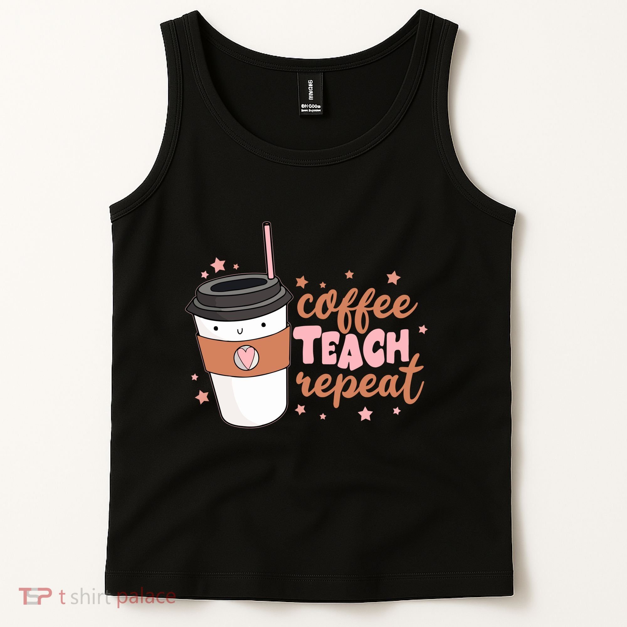 Cute Funny Coffee Teach Repeat Teacher Life Coffee Lover Tank Top