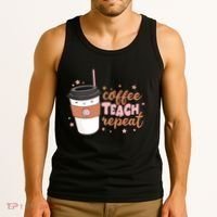 Cute Funny Coffee Teach Repeat Teacher Life Coffee Lover Tank Top thumb 3