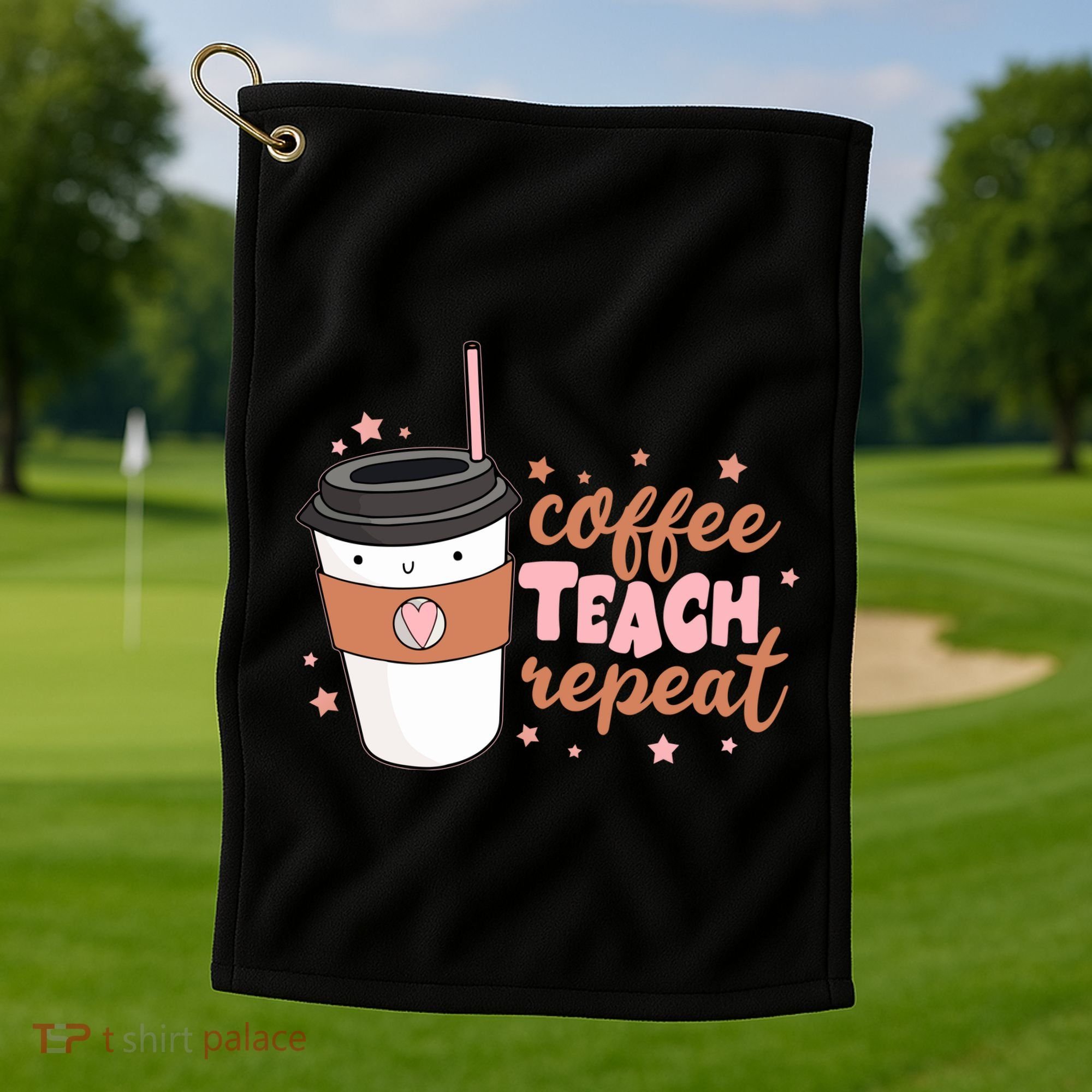 Cute Funny Coffee Teach Repeat Teacher Life Coffee Lover Golf Towel