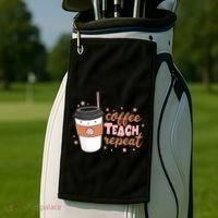 Cute Funny Coffee Teach Repeat Teacher Life Coffee Lover Golf Towel thumb 2