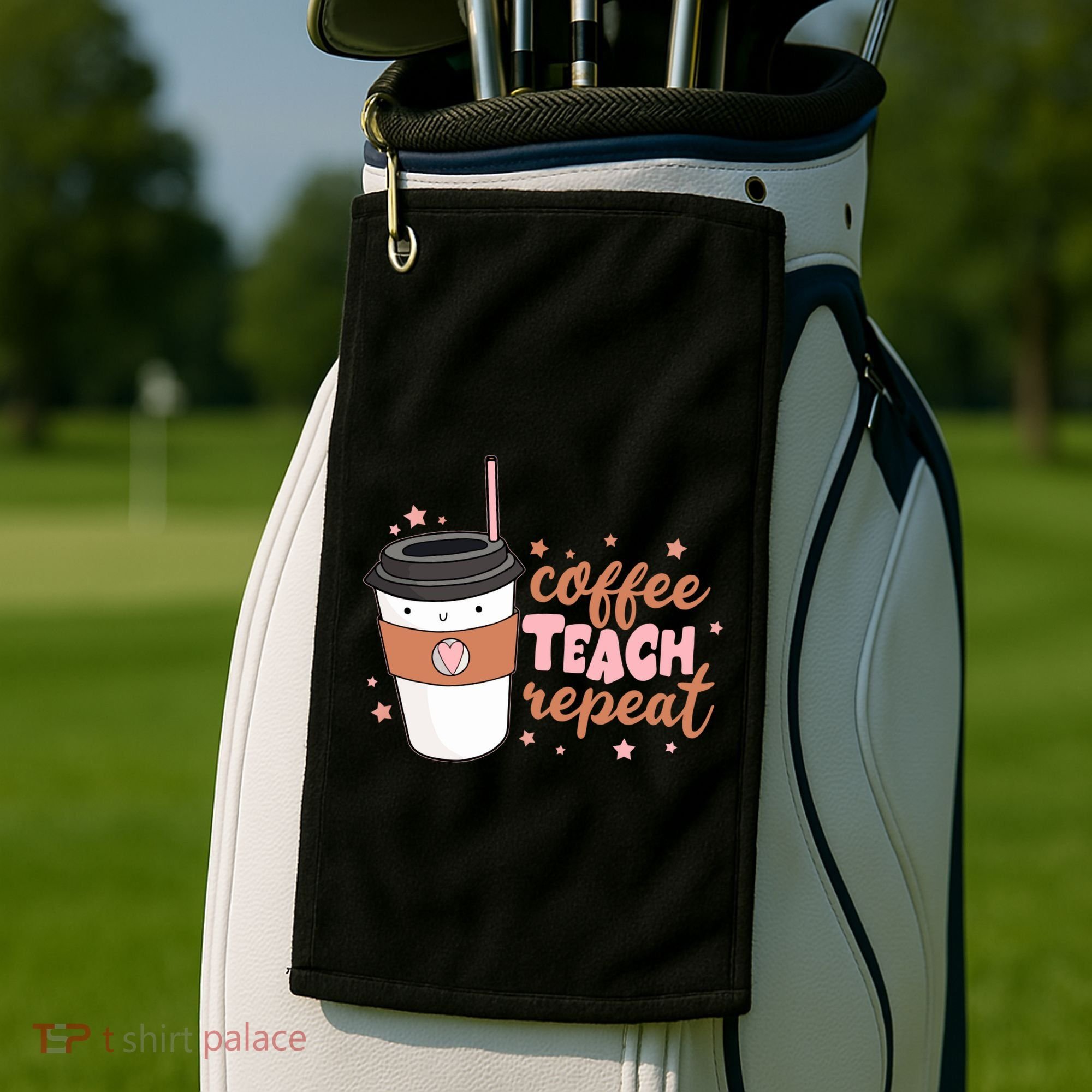 Cute Funny Coffee Teach Repeat Teacher Life Coffee Lover Golf Towel