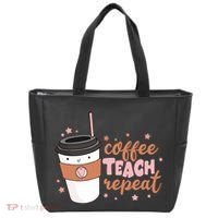 Cute Funny Coffee Teach Repeat Teacher Life Coffee Lover Tote Bag thumb 0