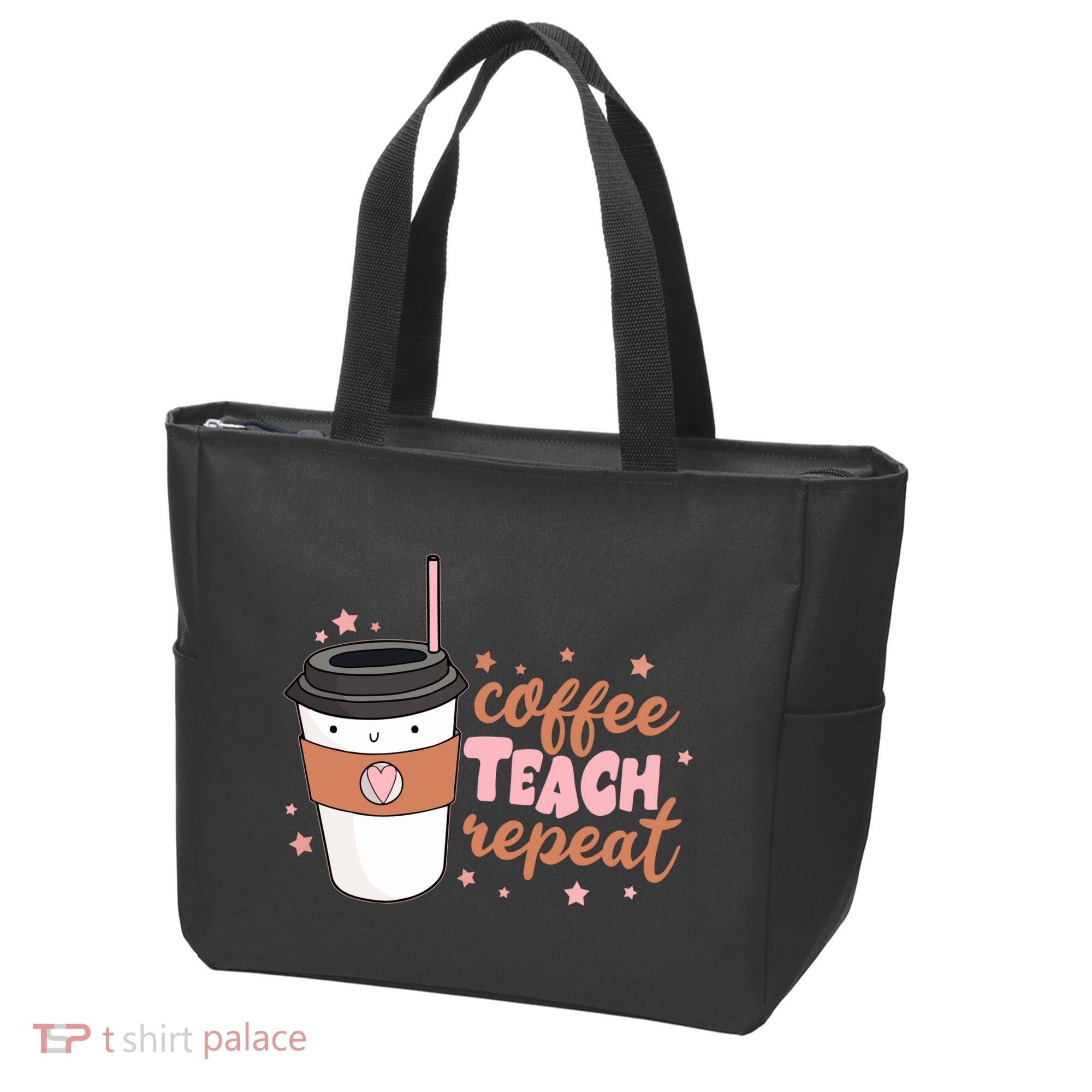Cute Funny Coffee Teach Repeat Teacher Life Coffee Lover Tote Bag
