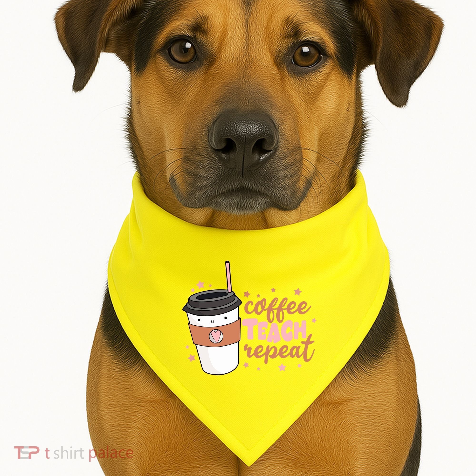 Cute Funny Coffee Teach Repeat Teacher Life Coffee Lover USA-Made Doggie Bandana