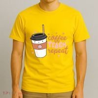 Cute Funny Coffee Teach Repeat Teacher Life Coffee Lover T-Shirt thumb 3
