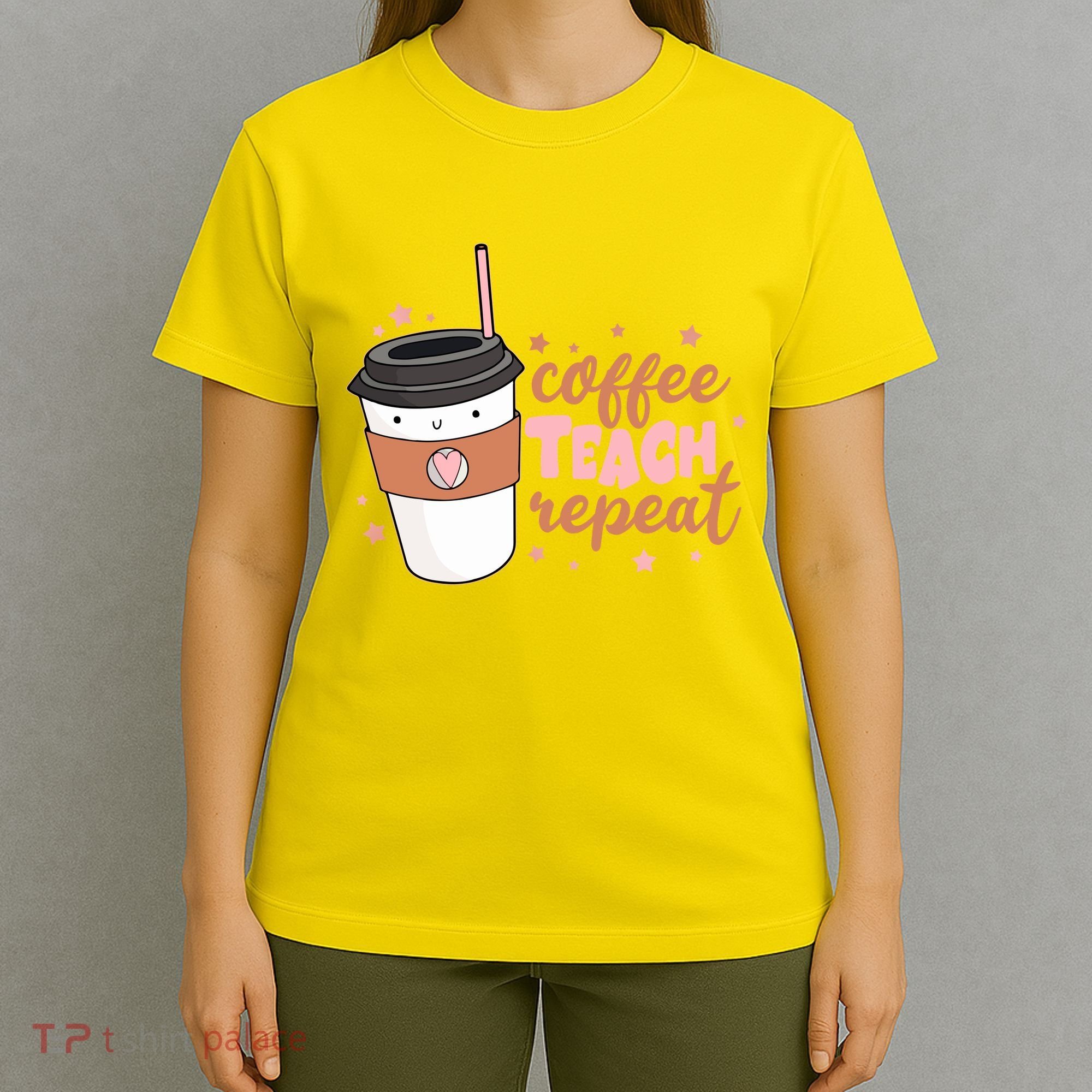 Cute Funny Coffee Teach Repeat Teacher Life Coffee Lover T-Shirt