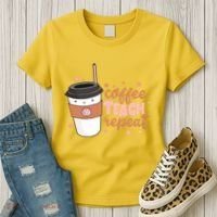 Cute Funny Coffee Teach Repeat Teacher Life Coffee Lover Women's T-Shirt thumb 3
