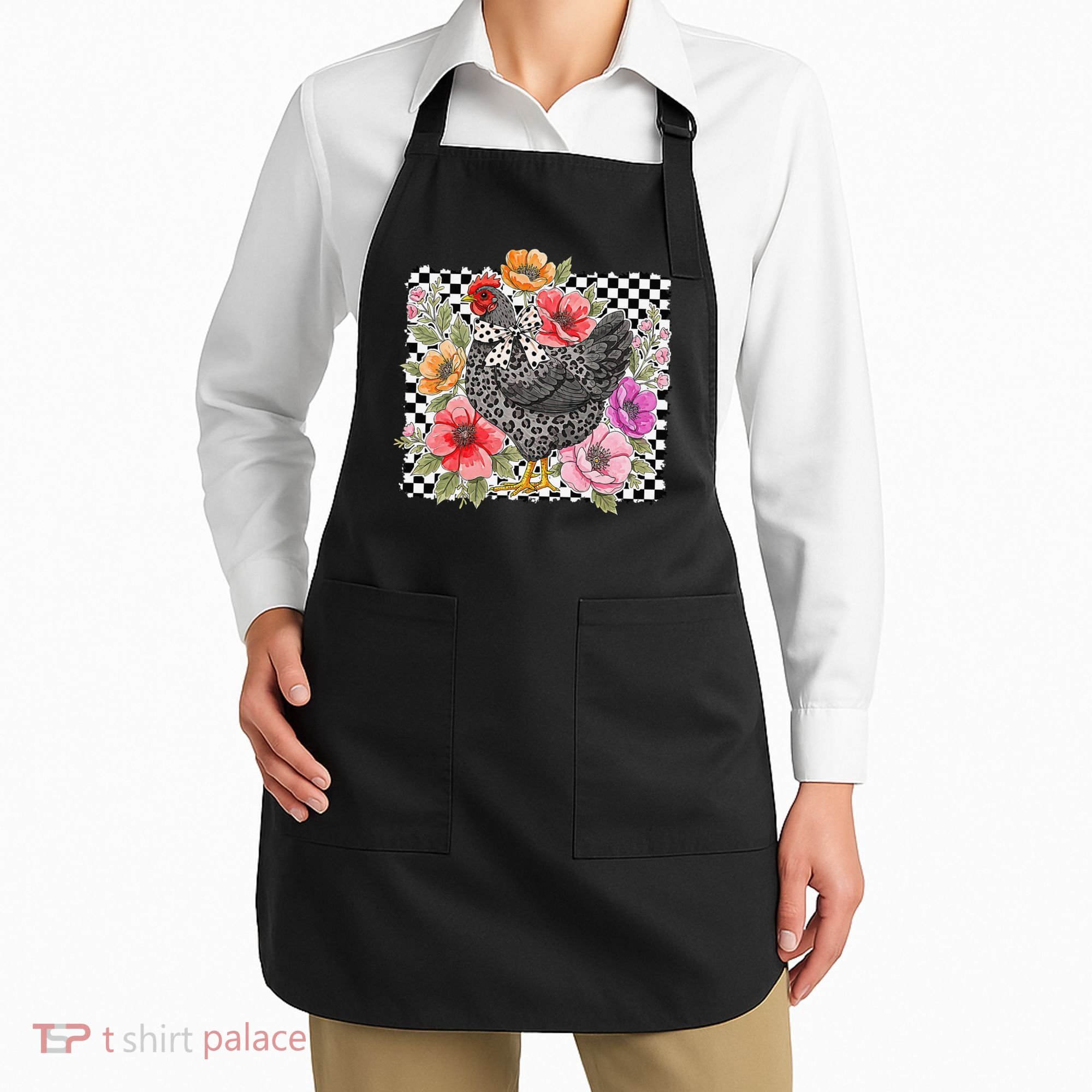 Checkered Flower Chicken Hen Lover Wildflower Chicken Mama Apron