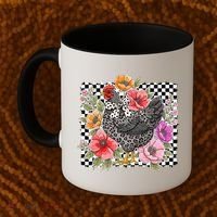 Checkered Flower Chicken Hen Lover Wildflower Chicken Mama Coffee Mug thumb 2
