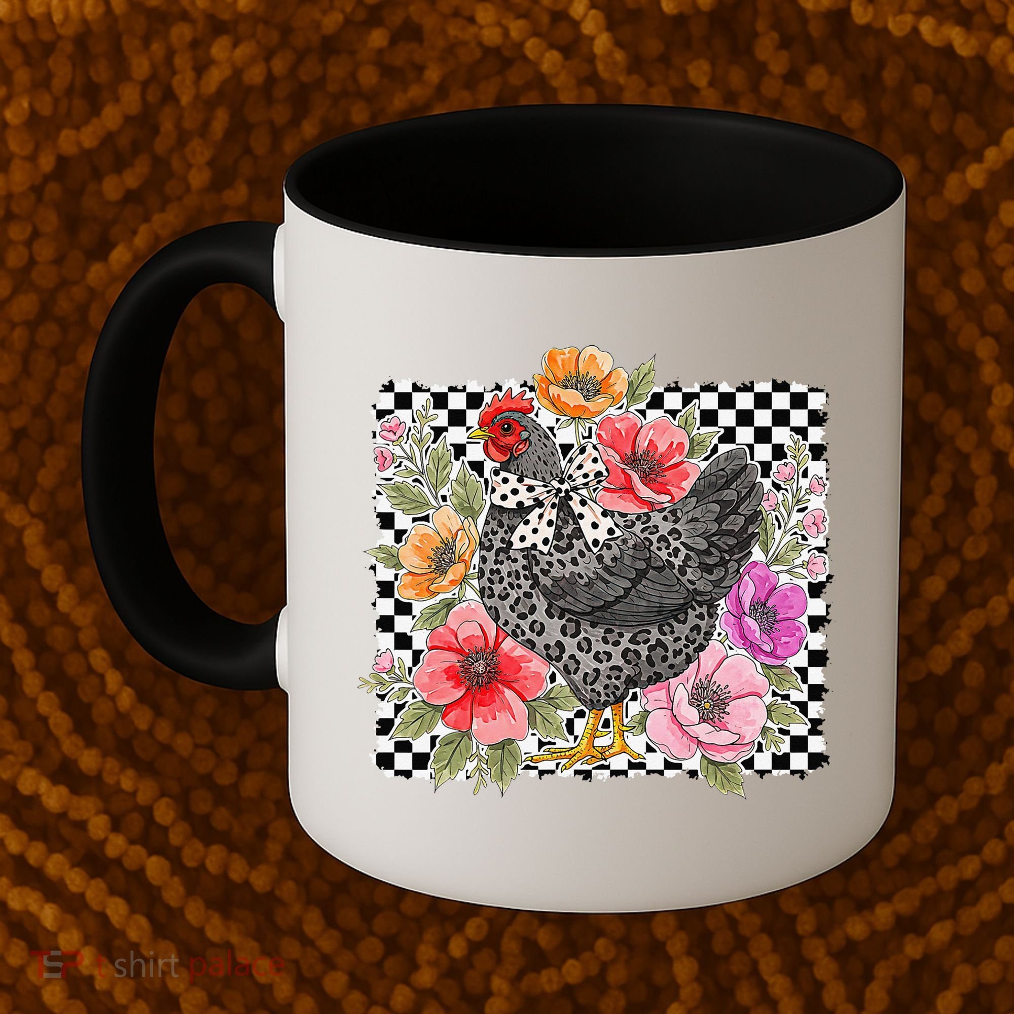Checkered Flower Chicken Hen Lover Wildflower Chicken Mama Coffee Mug