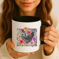 Checkered Flower Chicken Hen Lover Wildflower Chicken Mama Coffee Mug thumb 3