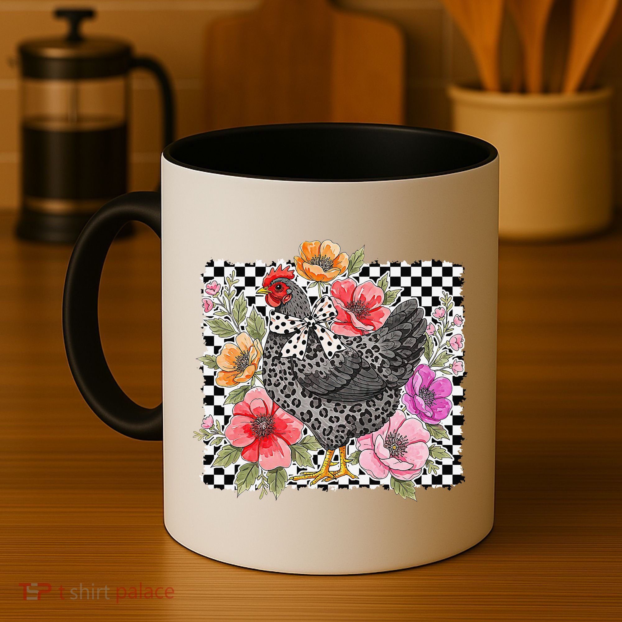 Checkered Flower Chicken Hen Lover Wildflower Chicken Mama Coffee Mug