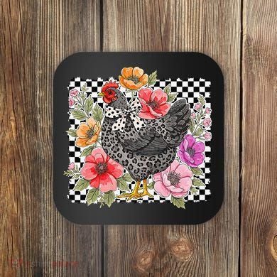 Checkered Flower Chicken Hen Lover Wildflower Chicken Mama Coaster
