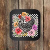 Checkered Flower Chicken Hen Lover Wildflower Chicken Mama Coaster thumb 0