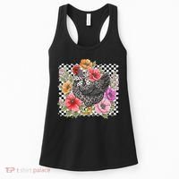 Checkered Flower Chicken Hen Lover Wildflower Chicken Mama Women's Tank Top thumb 0