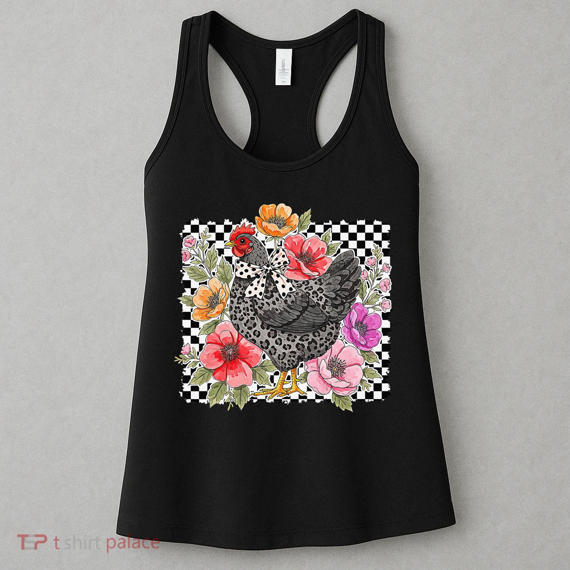 Checkered Flower Chicken Hen Lover Wildflower Chicken Mama Women's Tank Top
