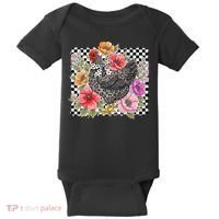 Checkered Flower Chicken Hen Lover Wildflower Chicken Mama Baby Bodysuit thumb 0