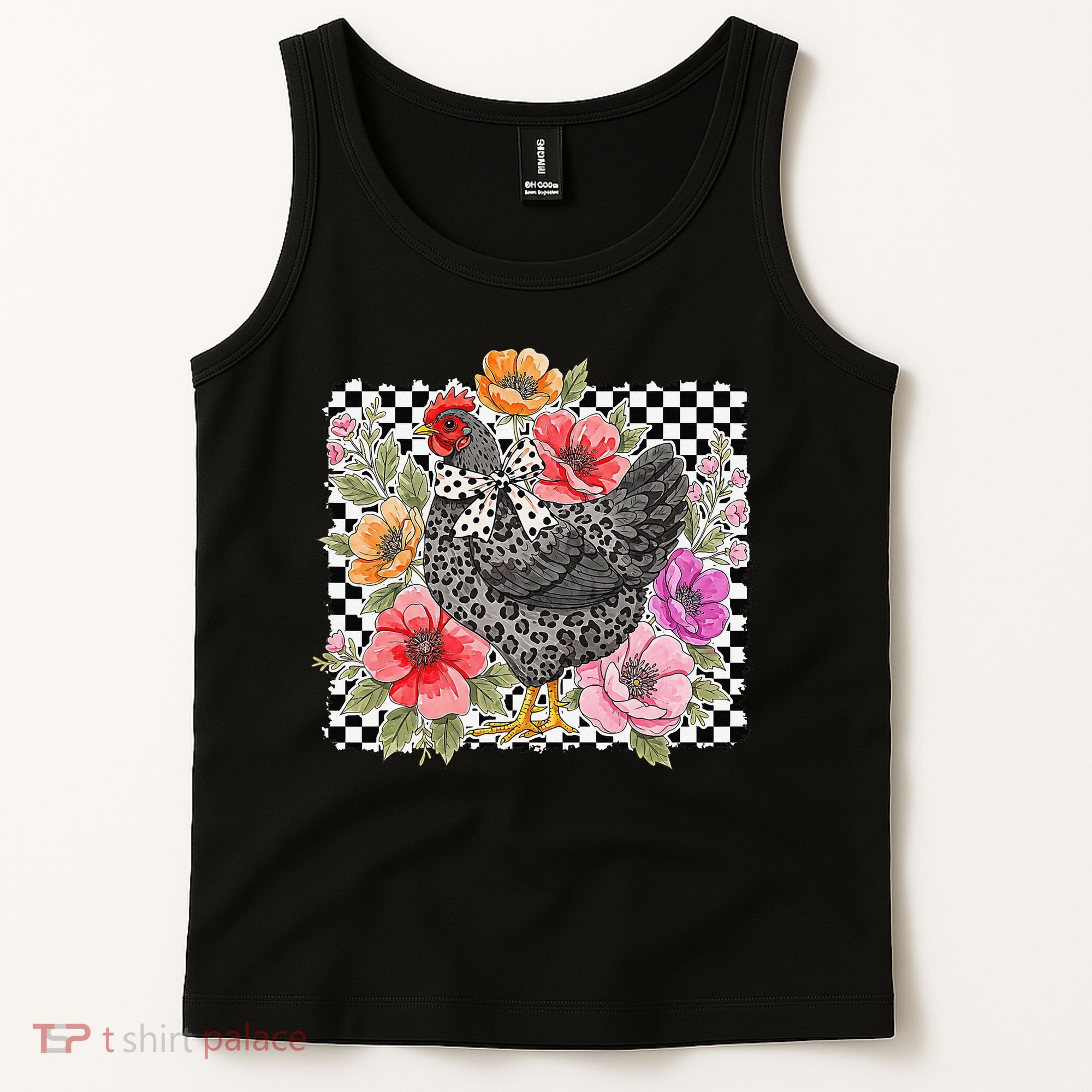 Checkered Flower Chicken Hen Lover Wildflower Chicken Mama Tank Top