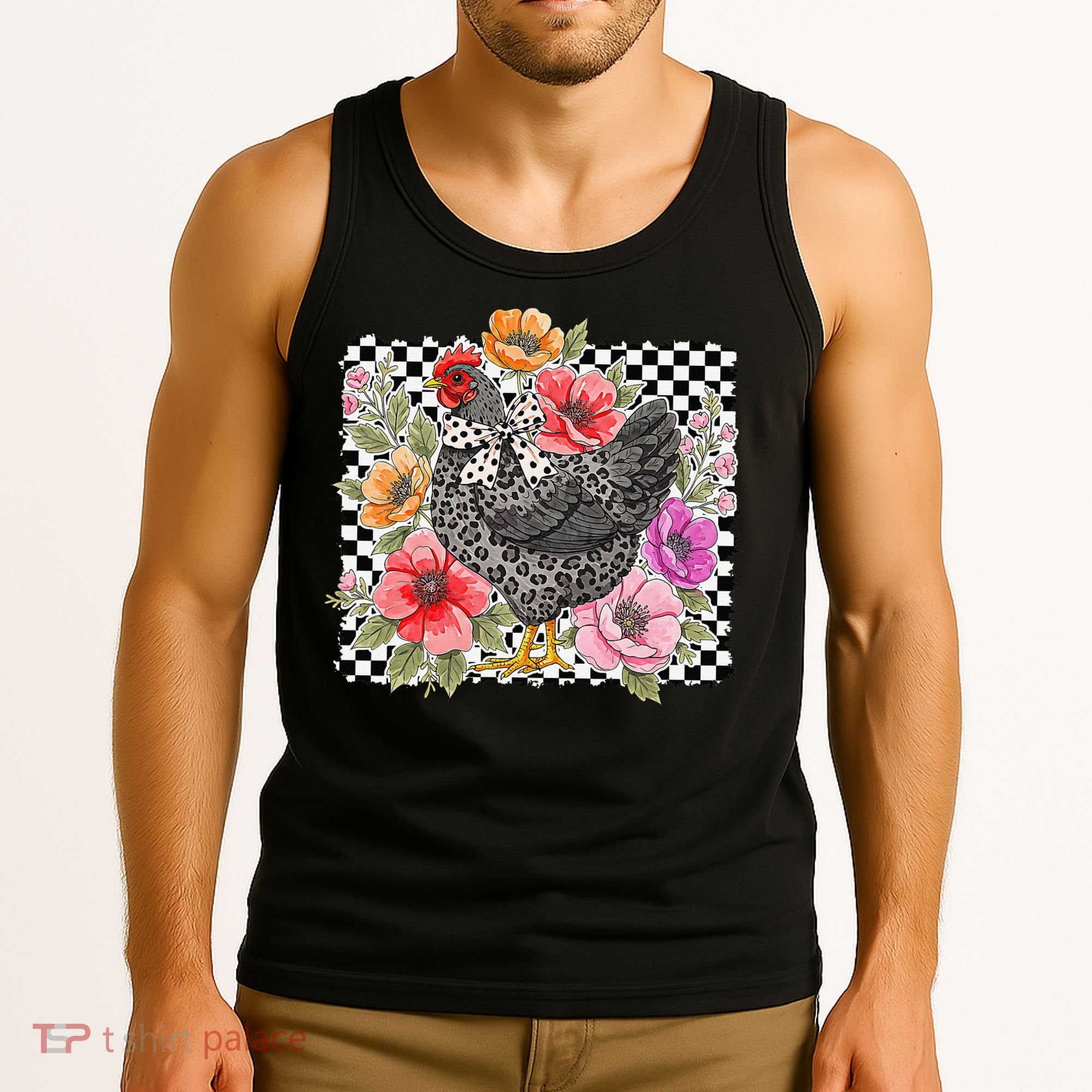 Checkered Flower Chicken Hen Lover Wildflower Chicken Mama Tank Top