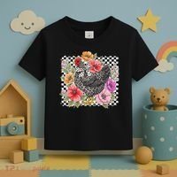 Checkered Flower Chicken Hen Lover Wildflower Chicken Mama Toddler T-Shirt thumb 3