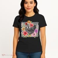 Checkered Flower Chicken Hen Lover Wildflower Chicken Mama Women's T-Shirt thumb 4