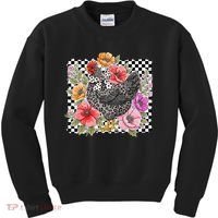 Checkered Flower Chicken Hen Lover Wildflower Chicken Mama Kids Sweatshirt thumb 0