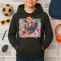 Checkered Flower Chicken Hen Lover Wildflower Chicken Mama Kids Hoodie thumb 2