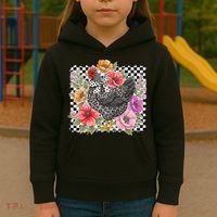 Checkered Flower Chicken Hen Lover Wildflower Chicken Mama Kids Hoodie thumb 3