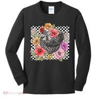 Checkered Flower Chicken Hen Lover Wildflower Chicken Mama Kids Long Sleeve Shirt thumb 0