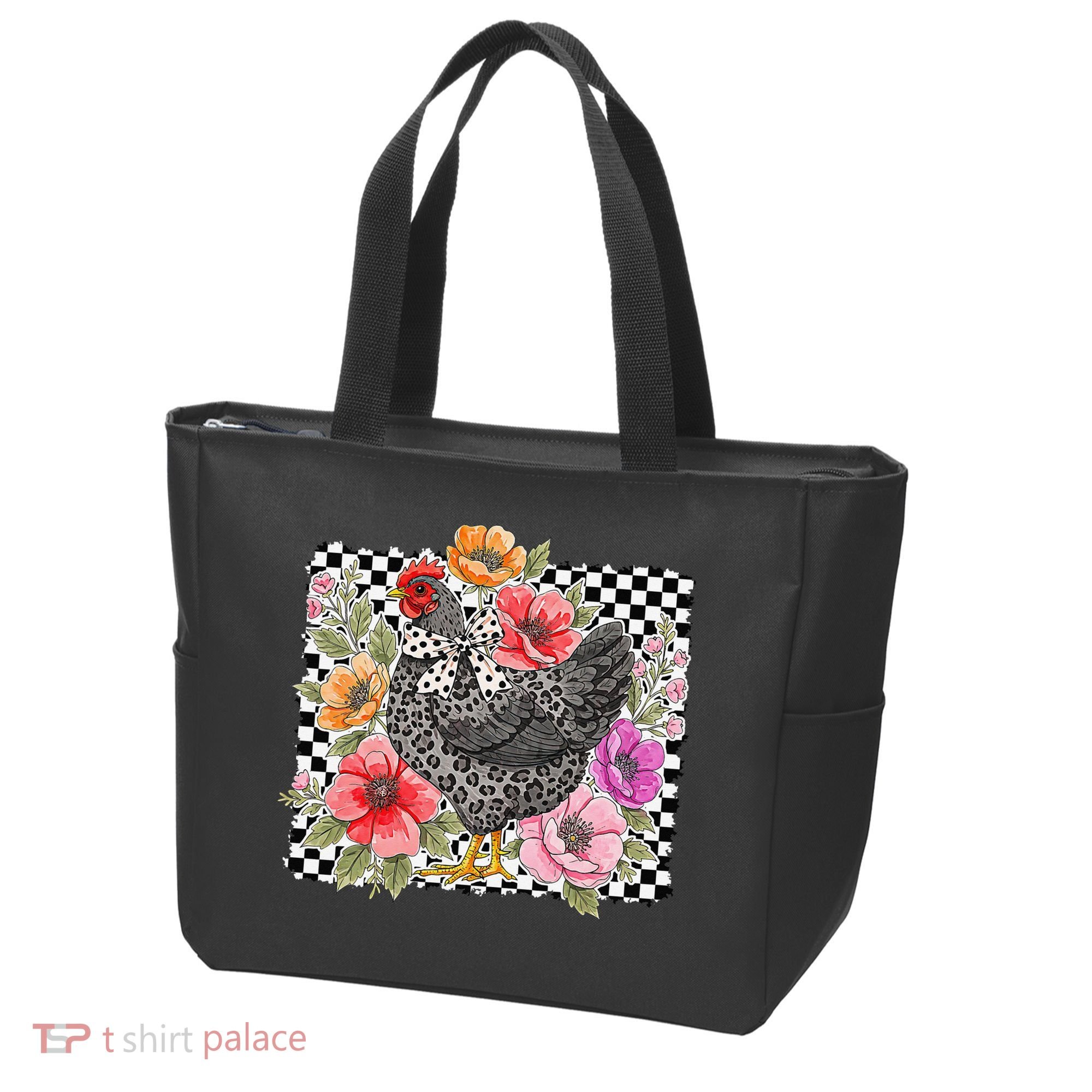 Checkered Flower Chicken Hen Lover Wildflower Chicken Mama Tote Bag