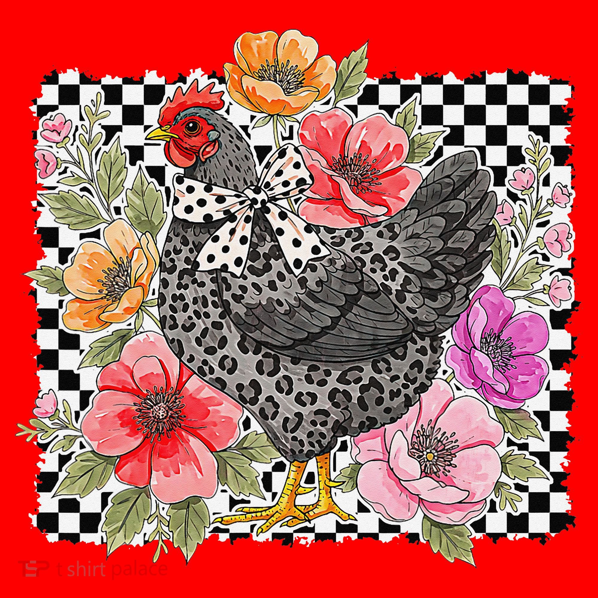Checkered Flower Chicken Hen Lover Wildflower Chicken Mama Santa Hat