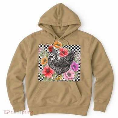 Checkered Flower Chicken Hen Lover Wildflower Chicken Mama Hoodie