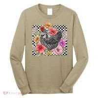 Checkered Flower Chicken Hen Lover Wildflower Chicken Mama Long Sleeve Shirt thumb 0