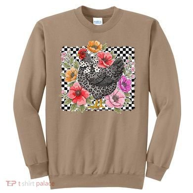 Checkered Flower Chicken Hen Lover Wildflower Chicken Mama Sweatshirt