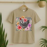 Checkered Flower Chicken Hen Lover Wildflower Chicken Mama T-Shirt thumb 2
