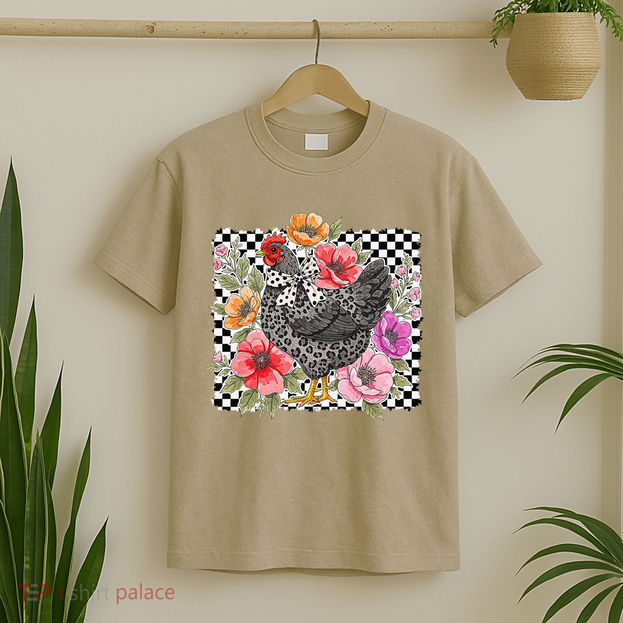 Checkered Flower Chicken Hen Lover Wildflower Chicken Mama T-Shirt