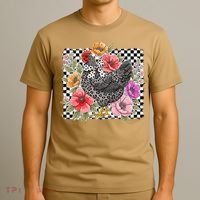 Checkered Flower Chicken Hen Lover Wildflower Chicken Mama T-Shirt thumb 3
