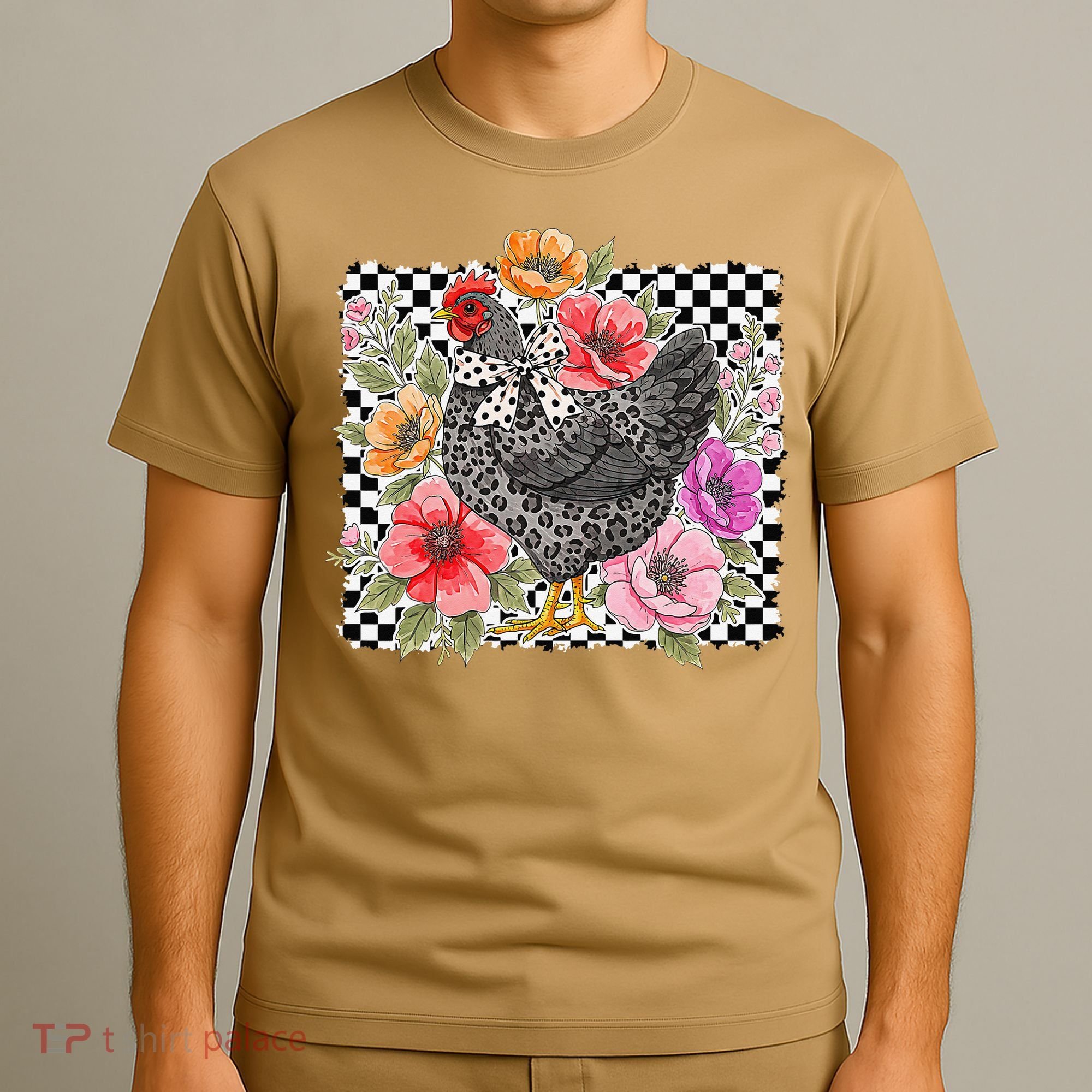 Checkered Flower Chicken Hen Lover Wildflower Chicken Mama T-Shirt