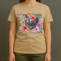 Checkered Flower Chicken Hen Lover Wildflower Chicken Mama T-Shirt thumb 4