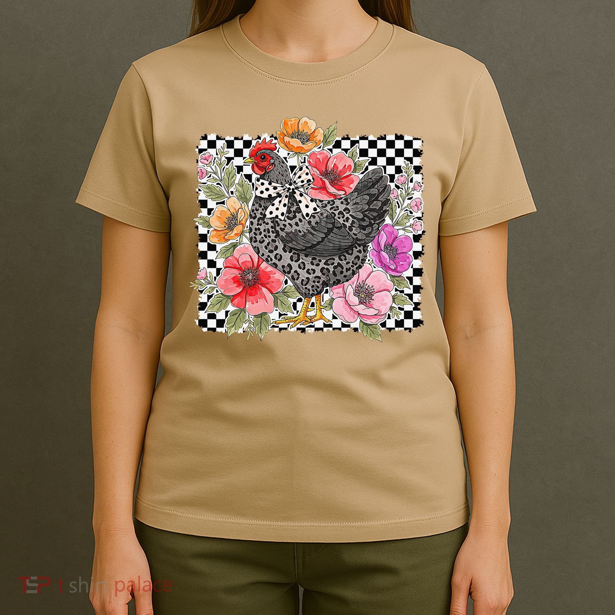 Checkered Flower Chicken Hen Lover Wildflower Chicken Mama T-Shirt