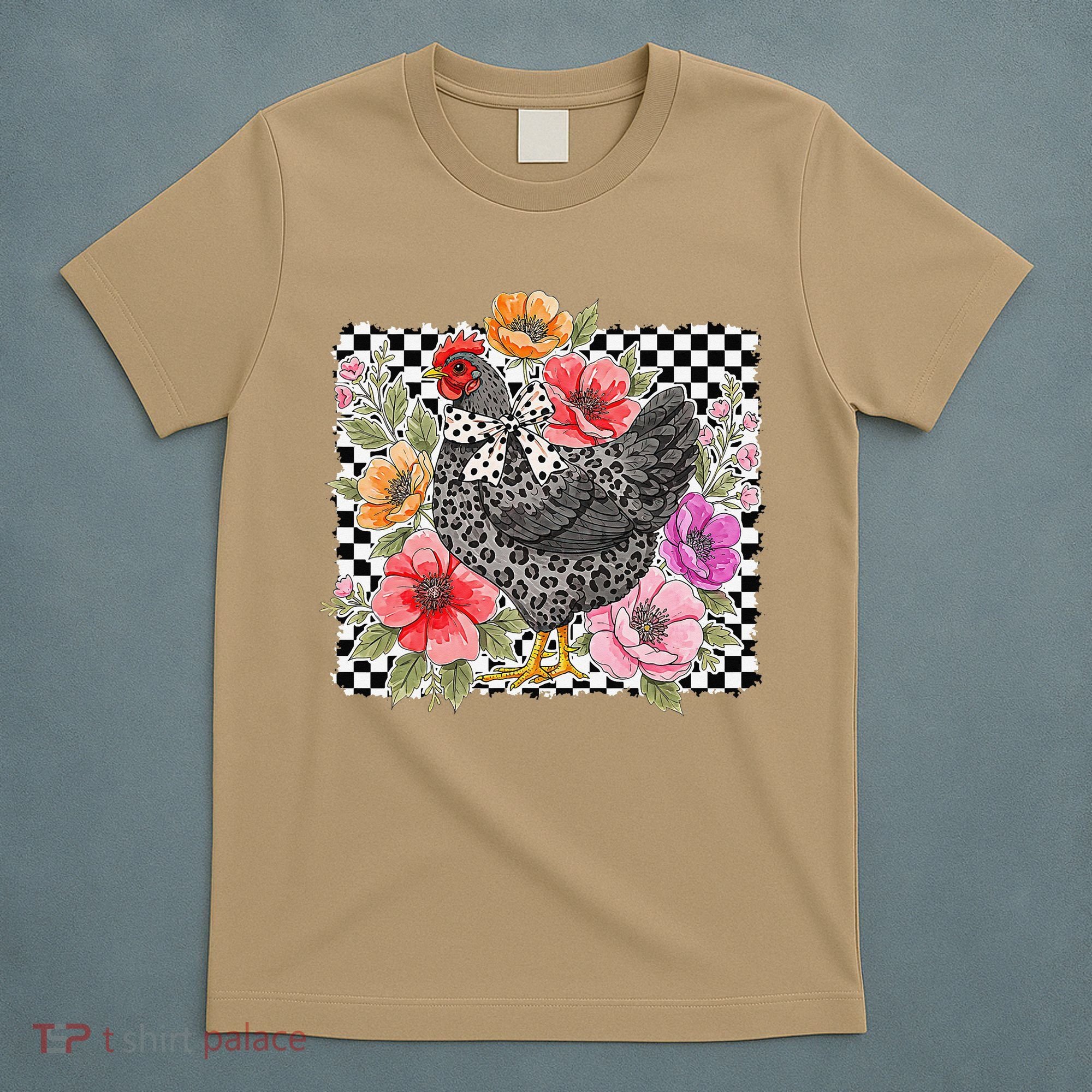 Checkered Flower Chicken Hen Lover Wildflower Chicken Mama T-Shirt