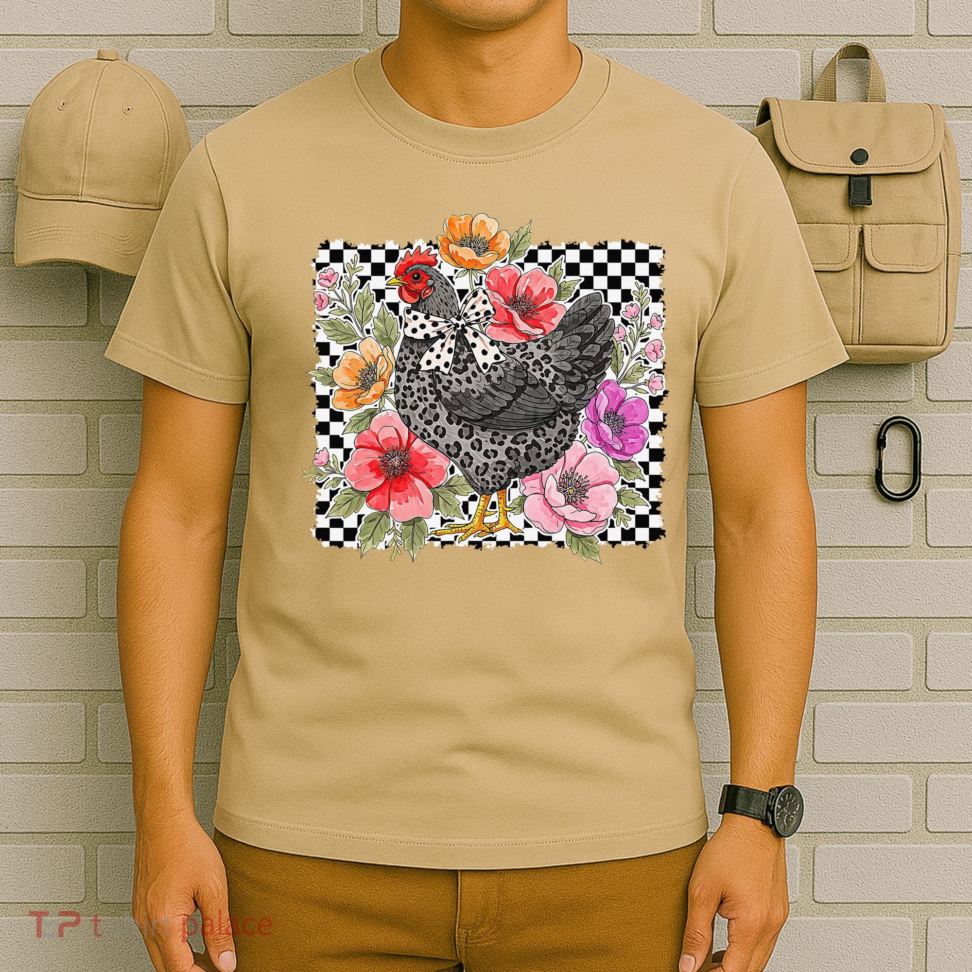 Checkered Flower Chicken Hen Lover Wildflower Chicken Mama T-Shirt