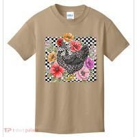 Checkered Flower Chicken Hen Lover Wildflower Chicken Mama Kids T-Shirt thumb 0