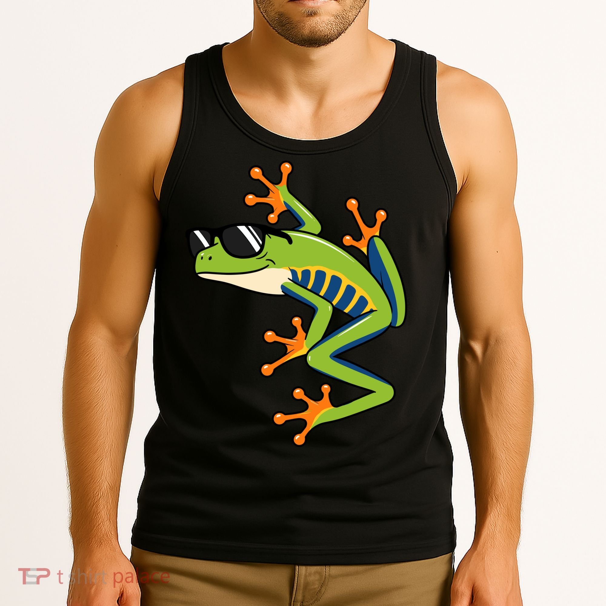 Cool Fun Cartoon Frog Sunglasses Summer Beach Tank Top