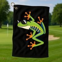 Cool Fun Cartoon Frog Sunglasses Summer Beach Golf Towel thumb 1