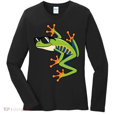Cool Fun Cartoon Frog Sunglasses Summer Beach Women's Long Sleeve Shirt